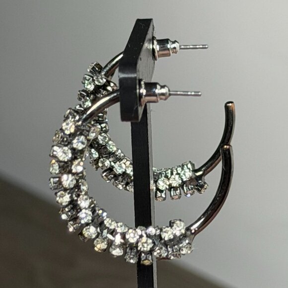 Gun Metal Crystal Hoop Earrings — Sparkle Glam! - Picture 2 of 6